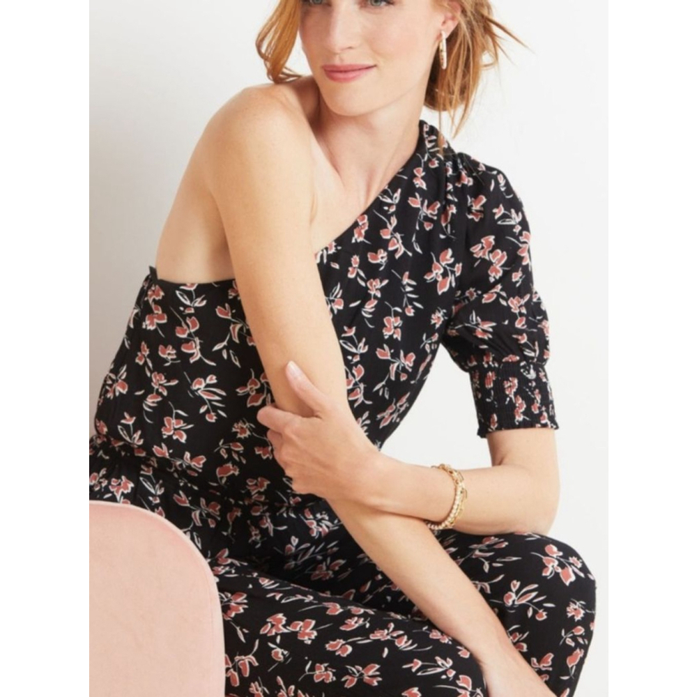 Women's Roan + Ryan Jumpsuit Size M Black Floral One Shoulder - Picture 2 of 7